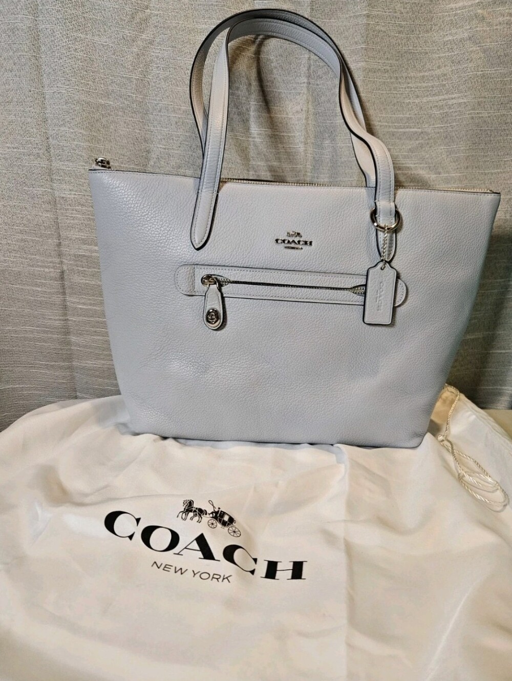 New COACH Women's Pebble Leather Taylor Tote grey/blue color